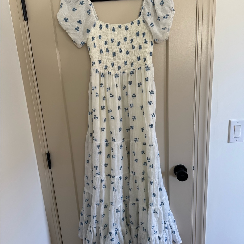 Altar'd State White and Blue Smocked Dress